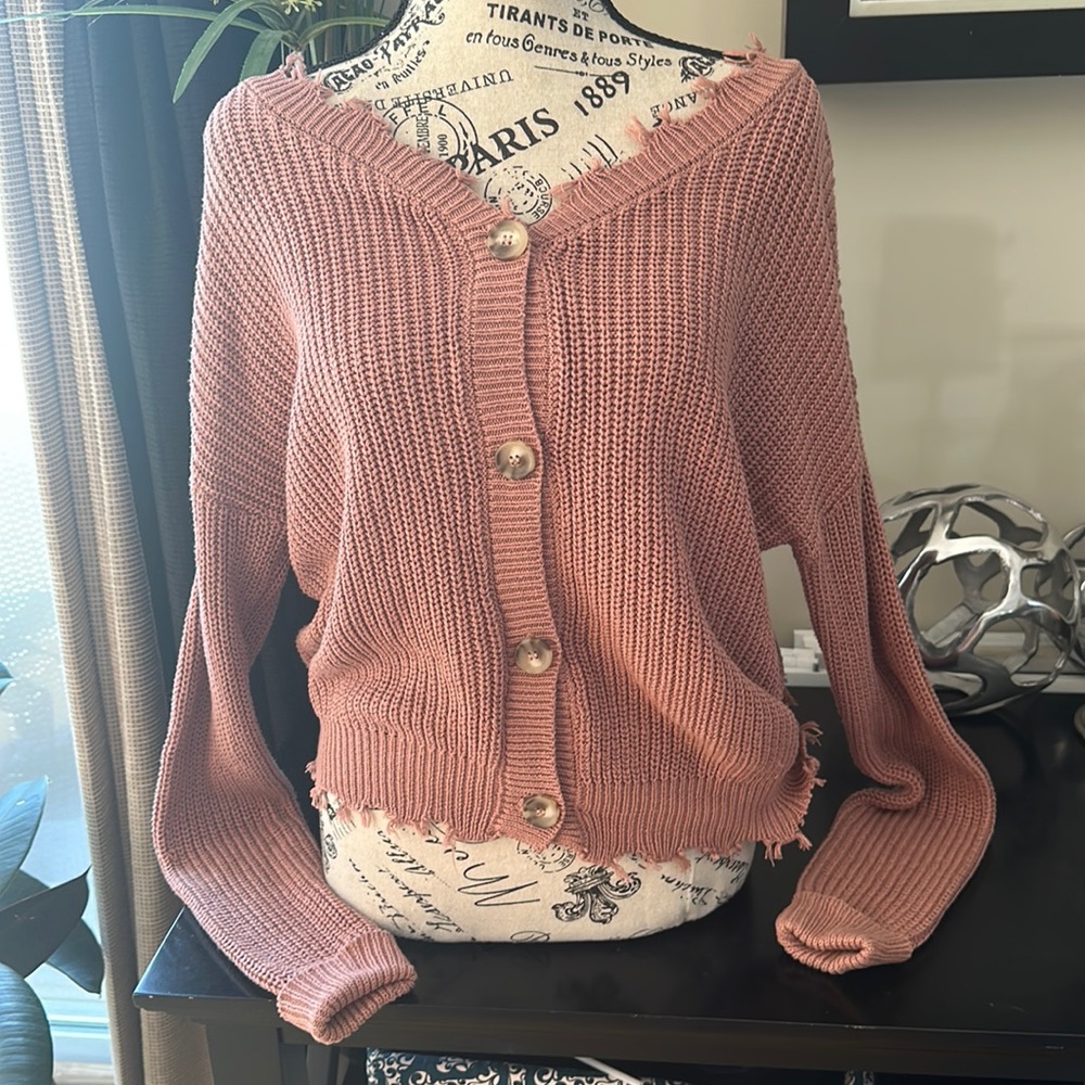 Distressed v neck cardigan